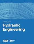 Journal of Hydraulic Engineering cover with an image of a metal fan on a blue background. The journal title, ASCE logo, and Environmental and Water Resources Institute logo are displayed as well.